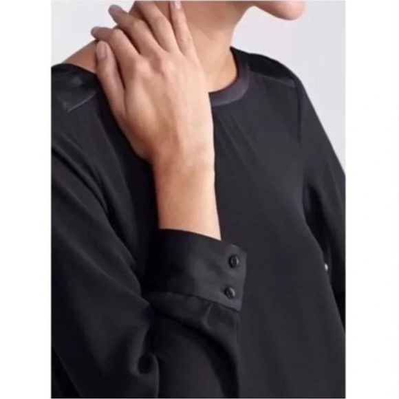 Eileen Fisher Long Sleeve Silk Bateau Neck Tunic Dress in Black Size Extra Small - Picture 2 of 12